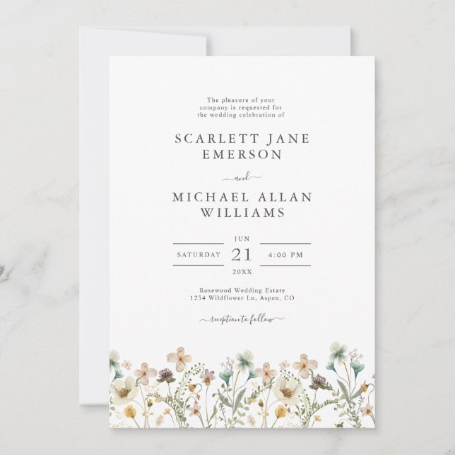 Cartes d'invitation de mariage aux fleurs sauvages (Devant)