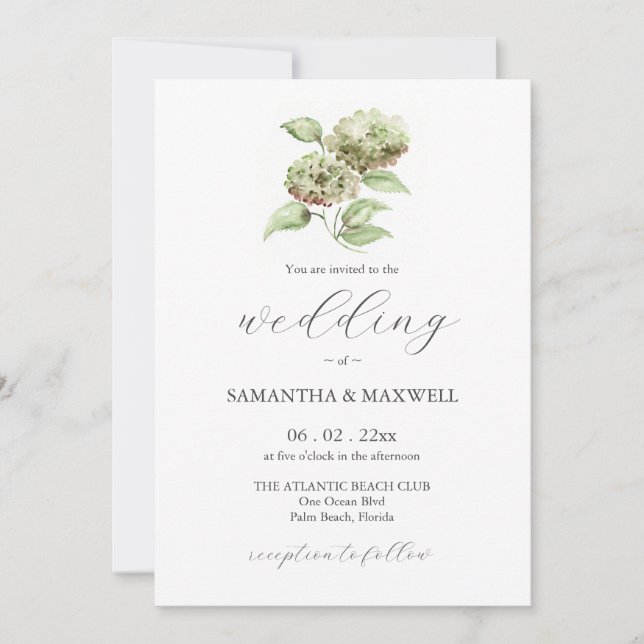 Cartes d'invitation de mariage aux hortensias (Devant)