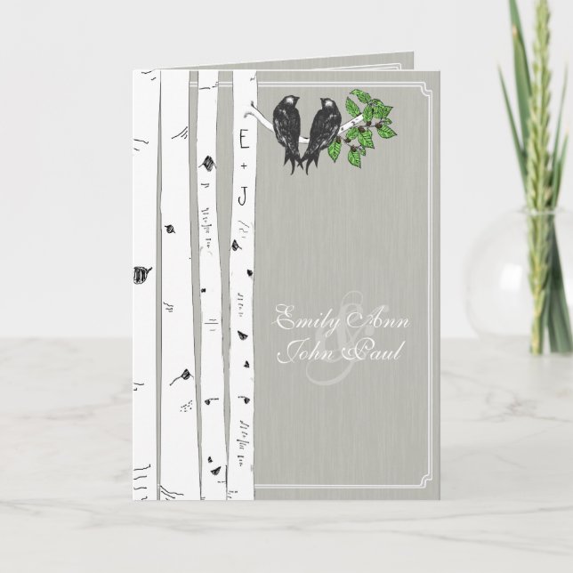 Cartes d'invitation de mariage aux oiseaux d'amour (Devant)
