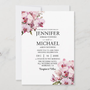 Cartes d'invitation de mariage aux orchidées roses