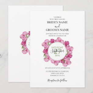 Cartes d'invitation de mariage aux pivoines roses