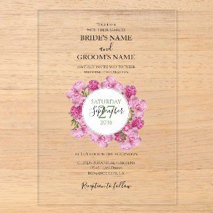 Cartes d'invitation de mariage aux pivoines roses