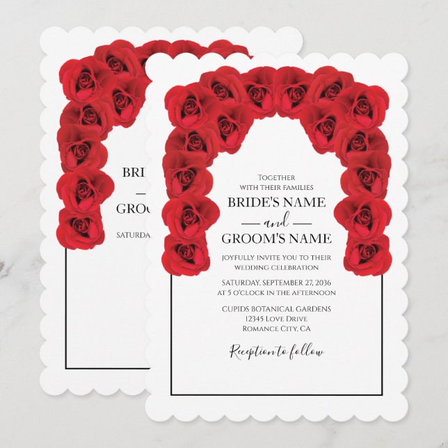 Cartes d'invitation de mariage aux roses rouges ru (Devant / Derrière)