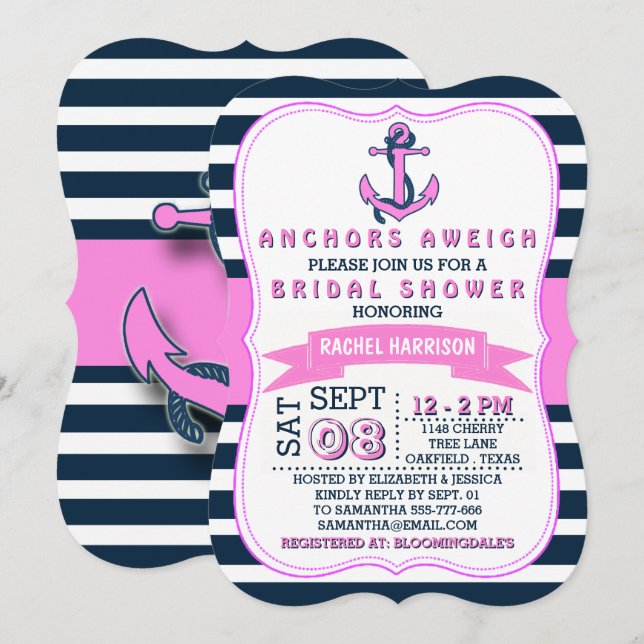 Cartes d'invitation de mariage avec ancre nautique (Devant / Derrière)