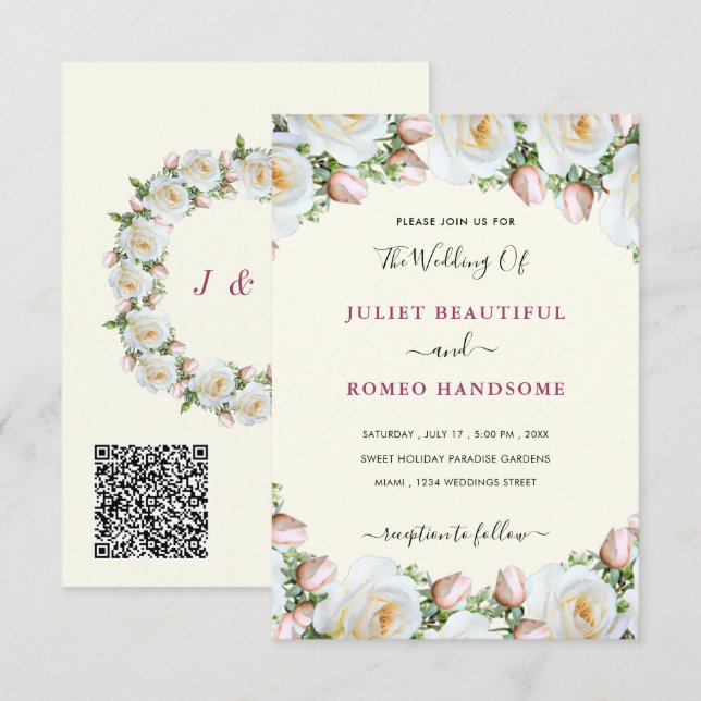Cartes d'invitation de mariage avec code QR Exempl (Devant / Derrière)