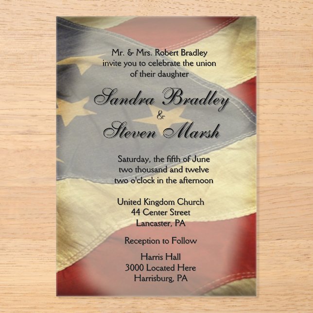 Cartes d'invitation de mariage avec drapeau améric (Recto)