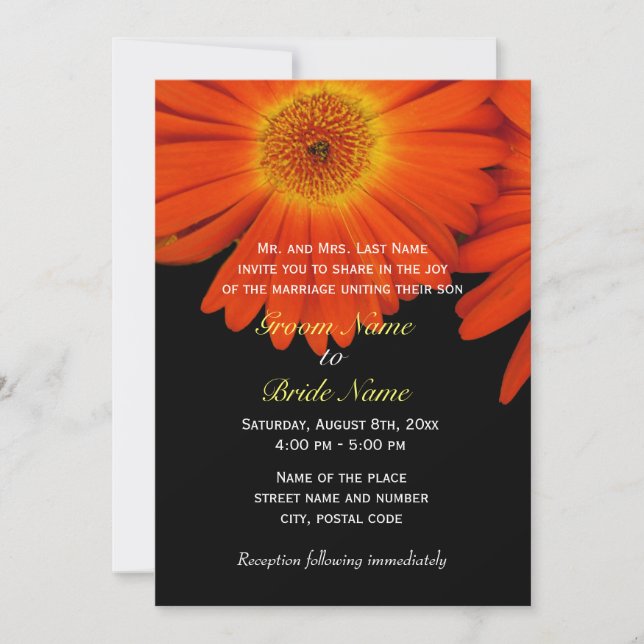 Cartes d'invitation de mariage avec fleurs de marg (Devant)