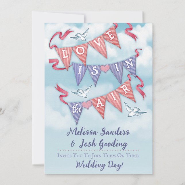 Cartes d'invitation de mariage avec guirlande vint (Devant)