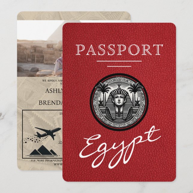 Cartes d'invitation de mariage avec passeport égyp (Devant / Derrière)