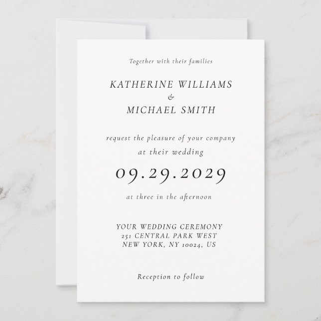 Cartes d'invitation de mariage blanc élégant intem (Devant)