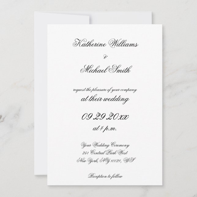 Cartes d'invitation de mariage blanches à l'écritu (Devant)