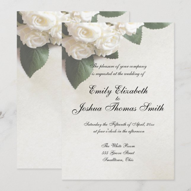 Cartes d'invitation de mariage blanches modernes p (Devant / Derrière)