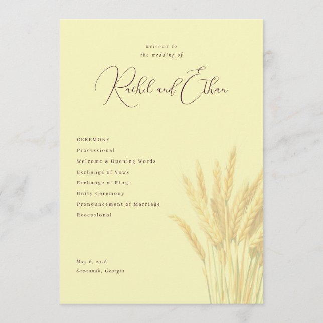 Cartes d'invitation de mariage Blé Beige Sérénité (Devant)