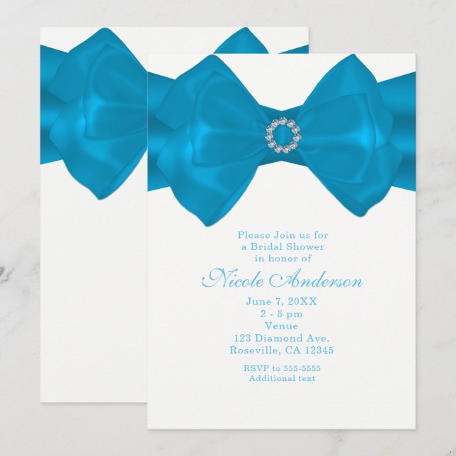 Cartes d'invitation de mariage Blue Ribbon & Diamo (Devant / Derrière)