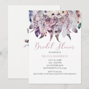 Cartes d'invitation de mariage bohème avec plumes 