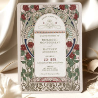 Cartes d'invitation de mariage Bourgogne Art Nouve