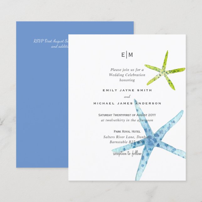 Cartes d'invitation de mariage Budget Beach Life B (Devant / Derrière)