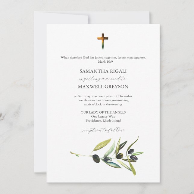 Cartes d'invitation de mariage catholique à l'aqua (Devant)