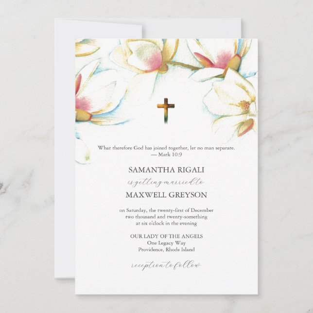 Cartes d'invitation de mariage catholique aux fleu (Devant)