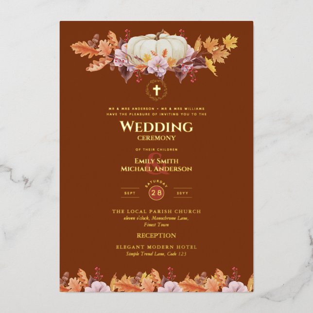 Cartes d'Invitation de Mariage Catholiques Automne (Recto)