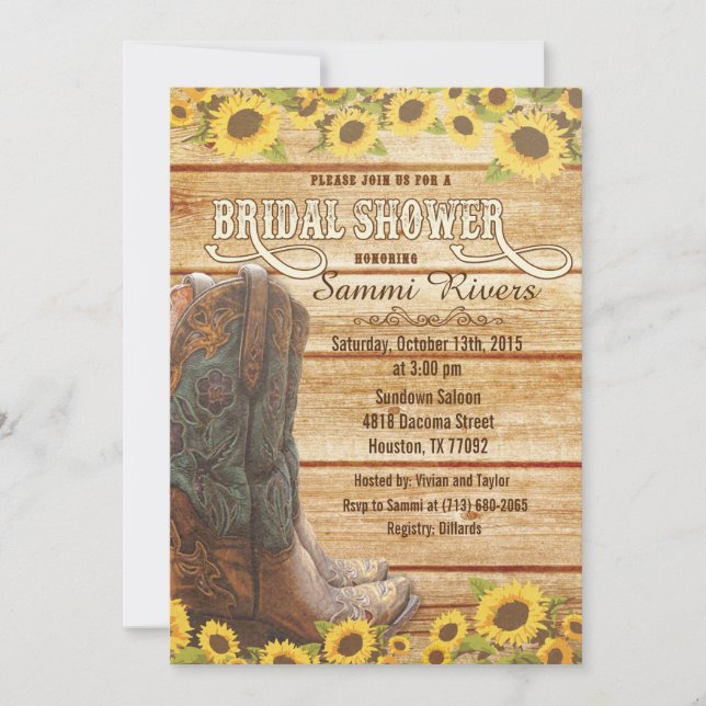 Cartes d'invitation de mariage champêtre avec des  (Devant)