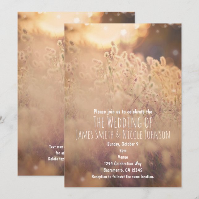 Cartes d'invitation de mariage champêtre pour un m (Devant / Derrière)