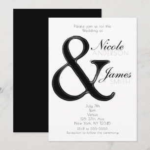 Cartes d'invitation de mariage chic en noir et bla