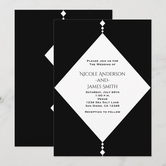 Cartes d'invitation de mariage chic noir et blanc  (Devant / Derrière)