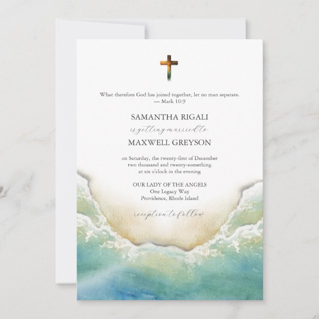 Cartes d'invitation de mariage chrétien à l'aquare (Devant)