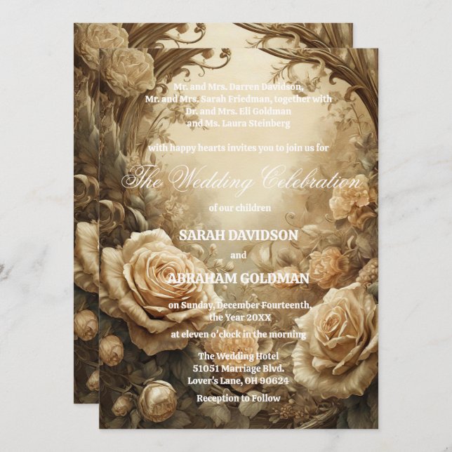 Cartes d'invitation de mariage classiques pour par (Devant / Derrière)