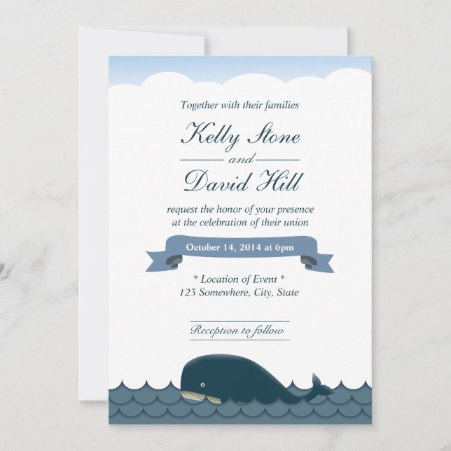 Cartes d'invitation de mariage Classy Blue Whale & (Devant)