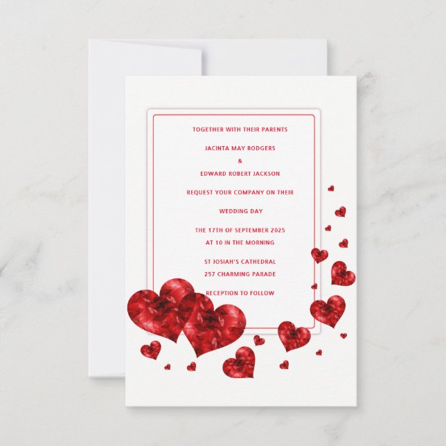 Cartes d'invitation de mariage Cœurs Rouges (Devant)