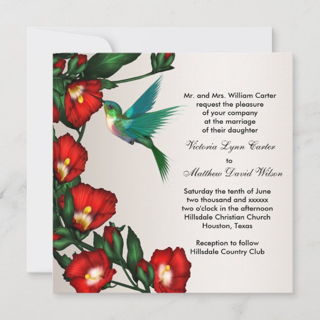 Cartes d'invitation de mariage Colibri (Devant)