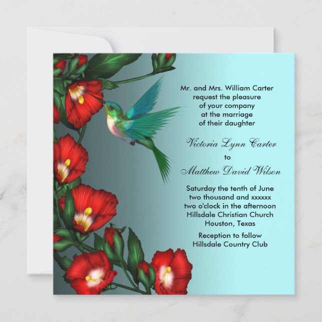 Cartes d'invitation de mariage Colibri (Devant)