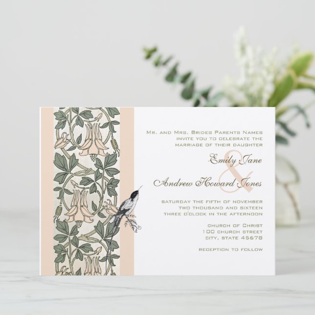 Cartes d'invitation de mariage Colibri Rose Millén (Debout devant)