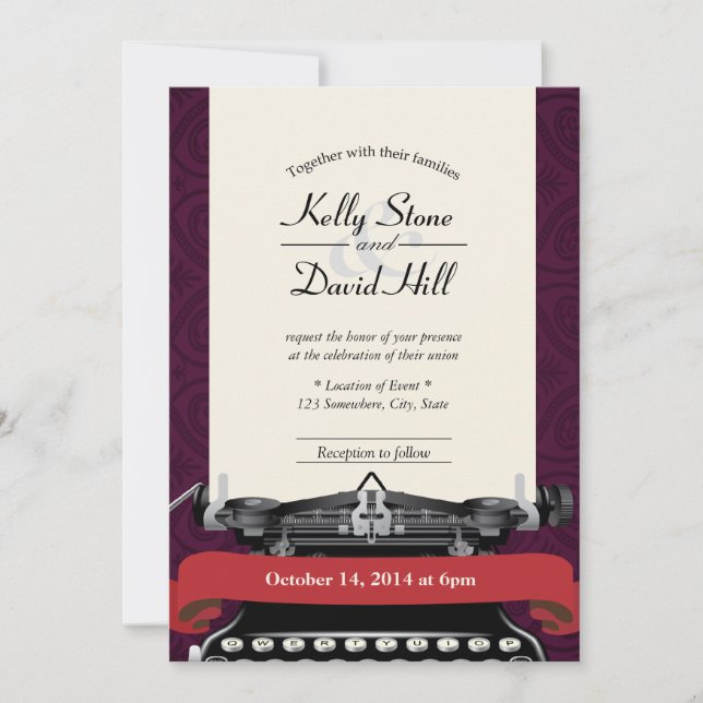 Cartes d'invitation de mariage damassé à la machin (Devant)