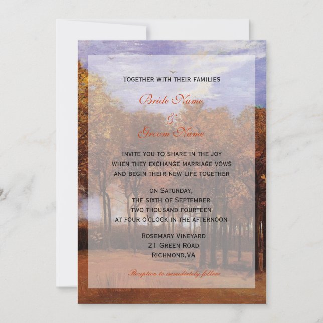 Cartes d'invitation de mariage d'automne de la mar (Devant)