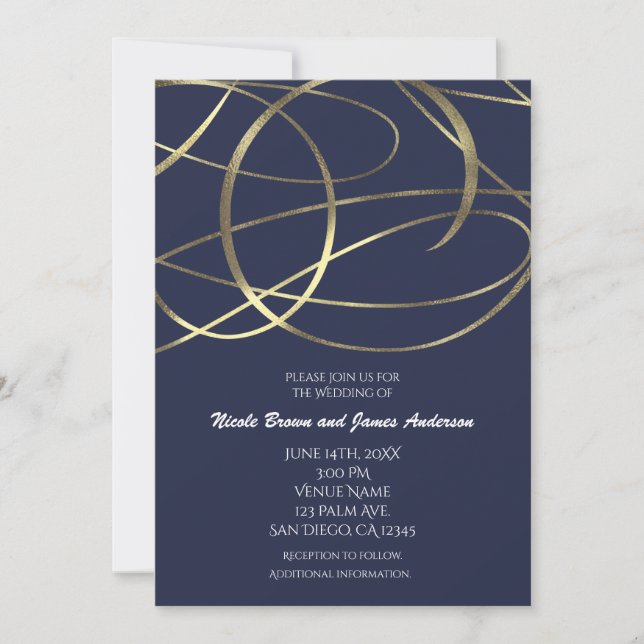 Cartes d'invitation de mariage de couleur or fauss (Devant)