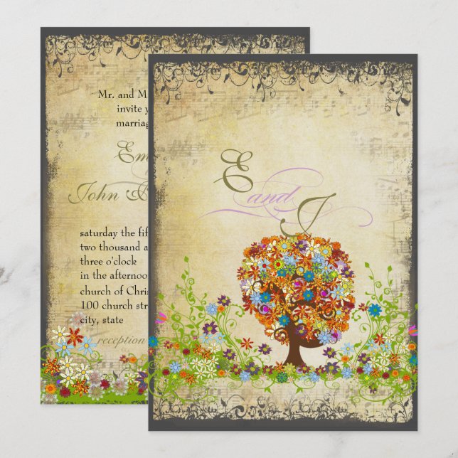 Cartes d'invitation de mariage de la branche latér (Devant / Derrière)