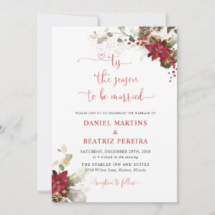 Cartes d'invitation de mariage de Noël à fleurs ro