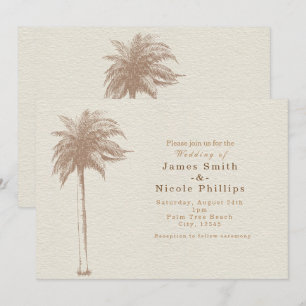 Cartes d'invitation de mariage de plage aux palmie