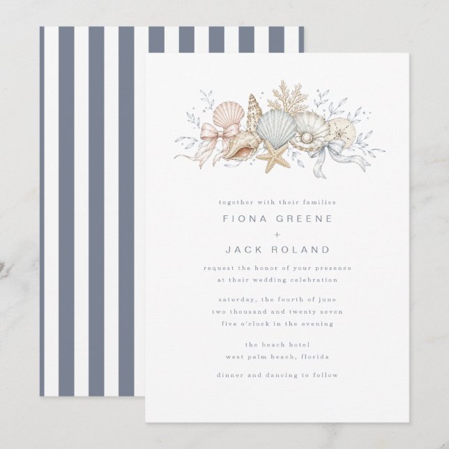 Cartes d'invitation de mariage de plage Coquillage (Devant / Derrière)