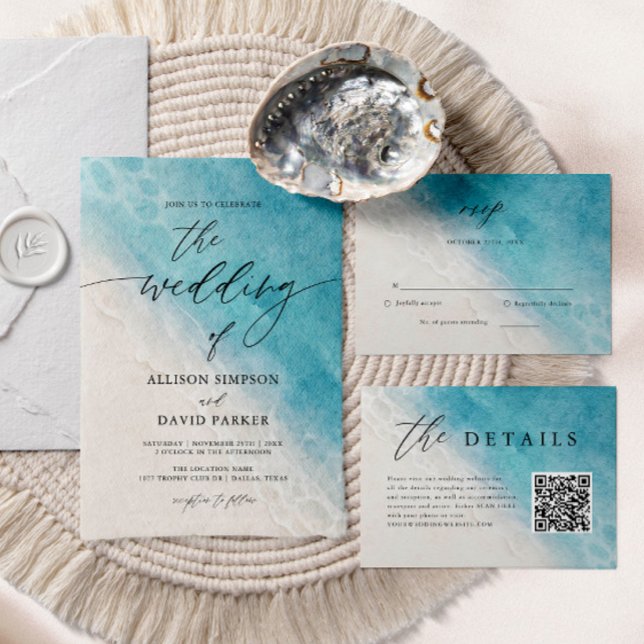 Cartes d'invitation de mariage de plage océan bleu (Créateur téléchargé)