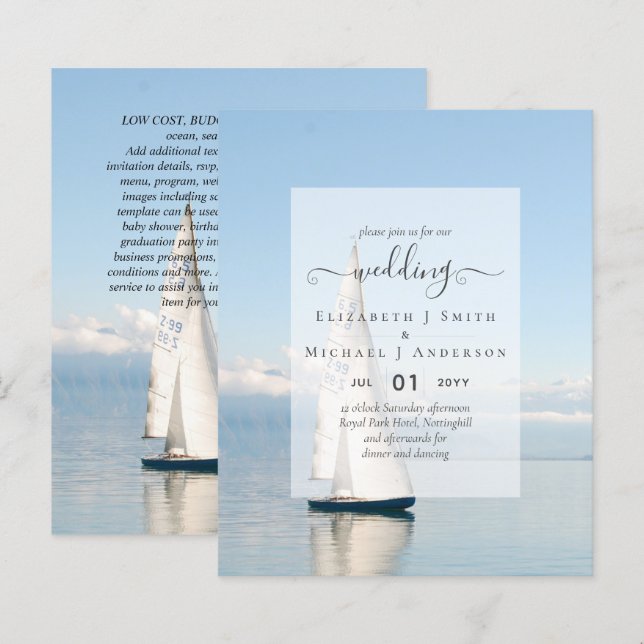 CARTES D'INVITATION DE MARIAGE ÉCONOMIQUES - Écrit (Devant / Derrière)
