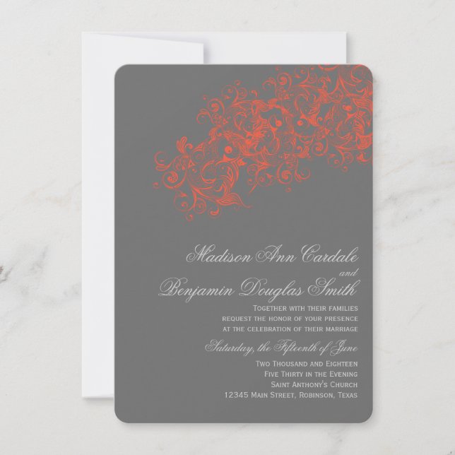 Cartes d'invitation de mariage Elegant Flourish Co (Devant)
