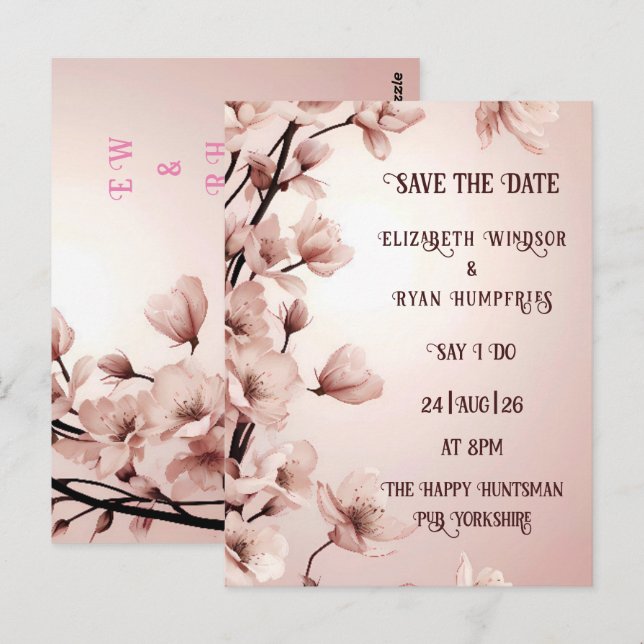 Cartes d'invitation de mariage Élégante Fleur en F (Devant / Derrière)