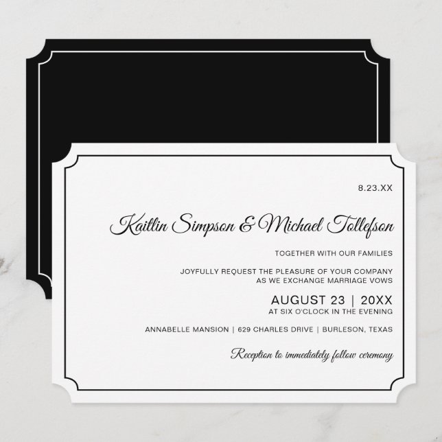 Cartes d'invitation de mariage élégantes avec bord (Devant / Derrière)