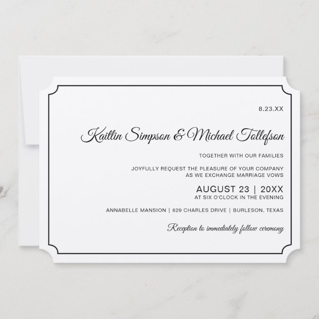 Cartes d'invitation de mariage élégantes avec bord (Devant)
