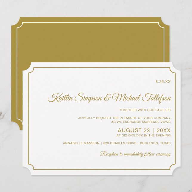 Cartes d'invitation de mariage élégantes avec bord (Devant / Derrière)
