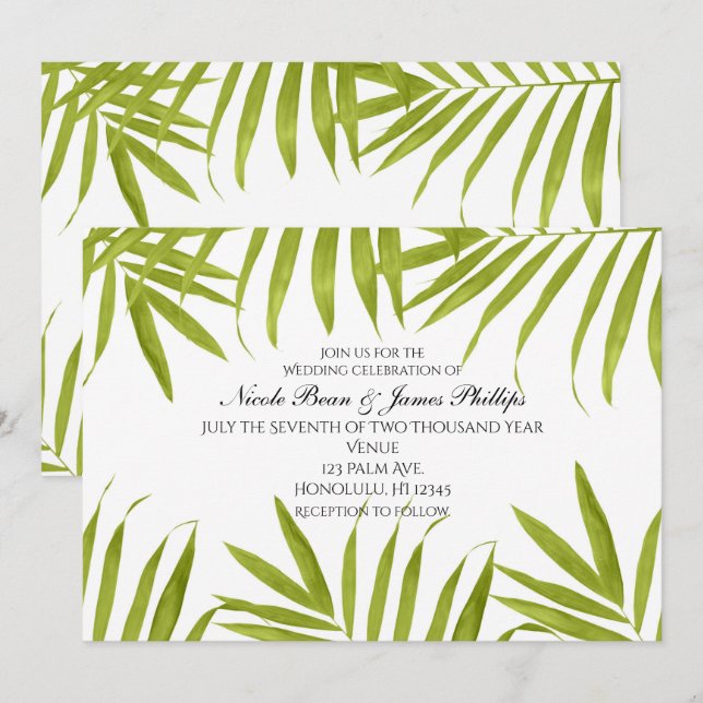 Cartes d'invitation de mariage élégantes feuilles  (Devant / Derrière)